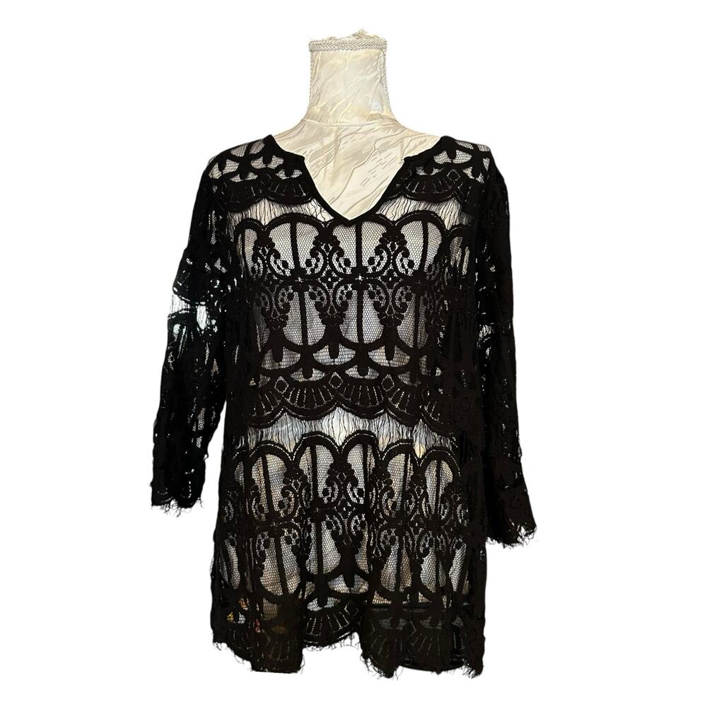 Black Sheer Lace Top Sz XL